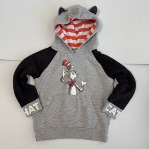 Dr. Seuss Gray and Black Cat in the Hat Hoodie sweatshirt with ears, 4T